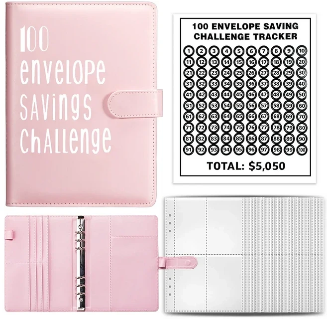 100 봉투 챌린지 바인더 저축 루스리프 예산 현금 포함 돈 정리 시스템, 01 Pink Set A
