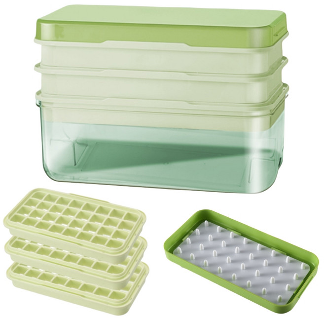 모모원 원터치 푸쉬 얼음트레이 64구/96구 세트 눌러서 빼는 얼음틀, 그린, 96개