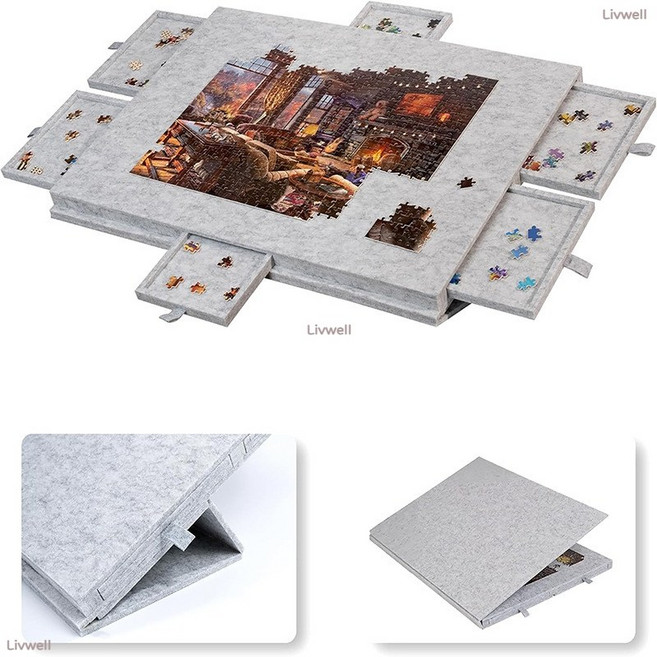 립웰 퍼즐테이블 1000피스 퍼즐 각도조절 정리보드 퍼즐러 초이스! 퍼즐전용 보관매트 퍼즐 작업·보관 올인원, 그레이