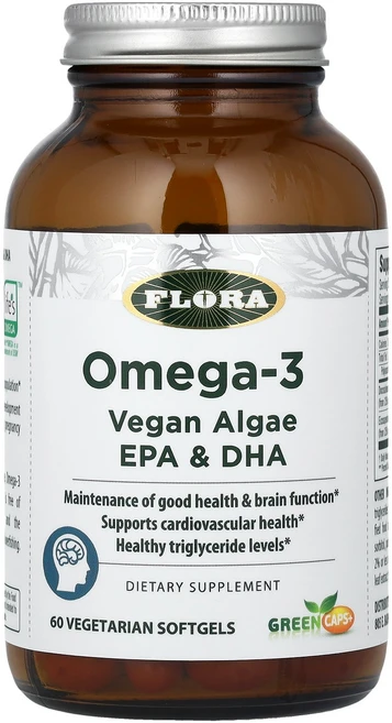 Flora 오메가3 비건 해조류 EPA 및 DHA 베지 소프트젤 60정 Flora (플로라), 1개 - 쿠팡
