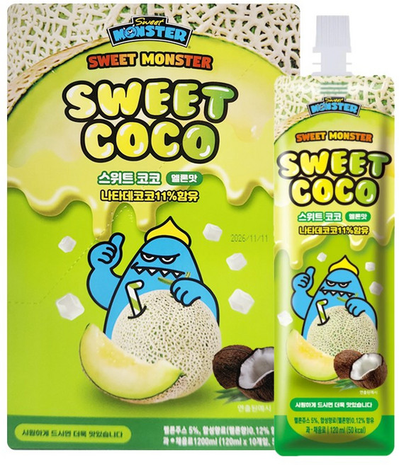 스위트몬스터 스위트코코 멜론맛 120ml x 10개입 파우치형 워터젤리, 10개