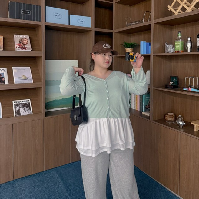 팔땡 빅사이즈 ~100 메이 브이넥 골지 가디건 봄 여름 얇은 가디건 햇볕차단 여리핏 물결 티셔츠
