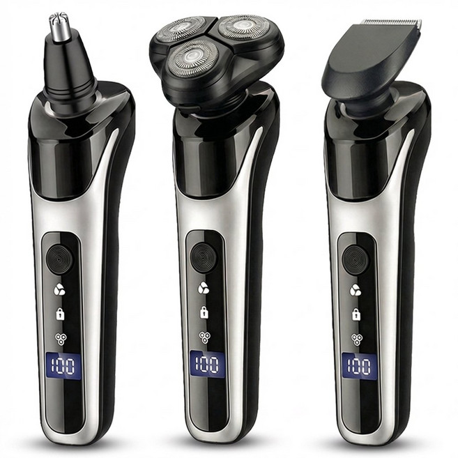ATAASHA 남자 전기면도기 3in1 남성 코털제거기 이발기 겸용, 실버블랙, 3in1 면도기