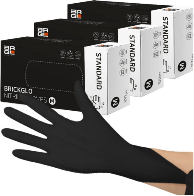 브릭글로 브릭글로 스탠다드 니트릴장갑 블랙 M 300매 로켓, 중(M), 1개