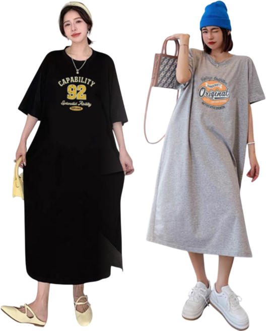프리티쥬시 [1+1] 여성 캐주얼 데일리 루즈핏 롱원피스 2종세트