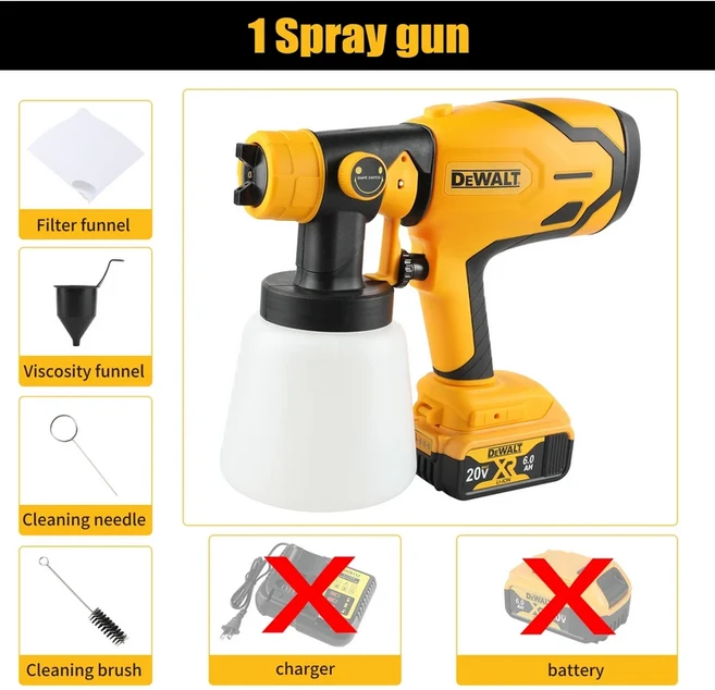DEWALT 20V 무선 페인트 스프레이 건 1000ML 자동차 가구 및 강철 코팅용 고출력 - 전문가용 전기 에어, 01 Only tool