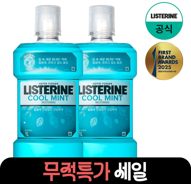 리스테린 쿨민트 구강청정제, 1L, 2개