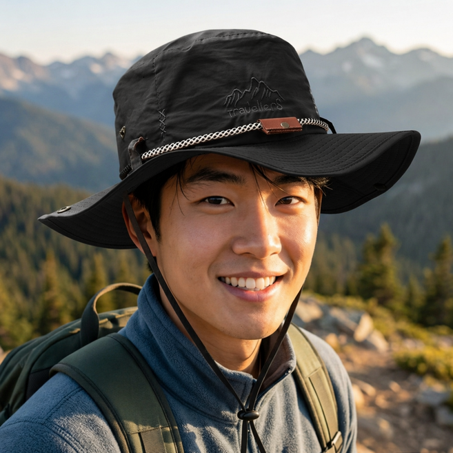 드림이지 가벼운 착용감 아웃도어 등산 모자, 블랙