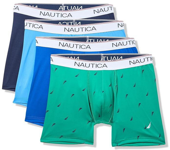 Nautica 남성용 스트레치 마이크로 복서 브리프 4팩 레모네이드/유니온 블루/블루 틴트/세일 프린트 라지