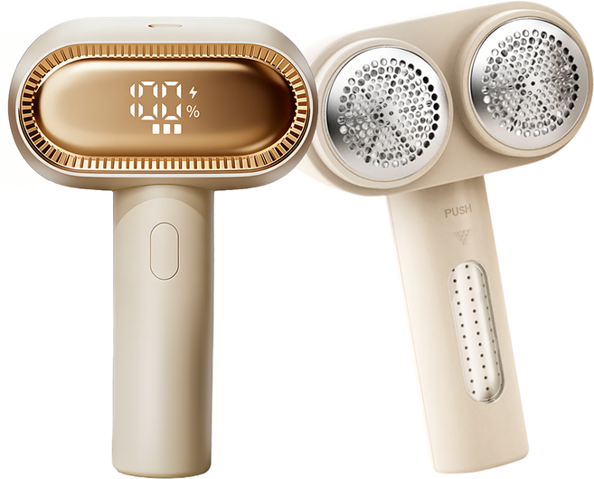 CCAGU 무선 보풀제거기 세탁소용 1위 듀얼헤드 3단계 조절 LED 6중날 옷 니트 이블 보플제거기, 베이지