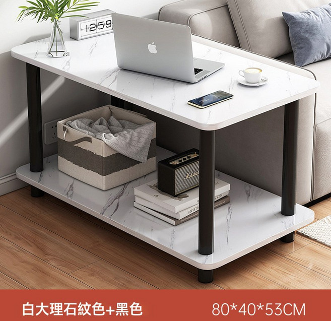 茶几 小桌子 40x40x53CM 胡桃色 簡易床頭櫃 邊幾, 1件, Bj018710白大理石紋色80/40/53
