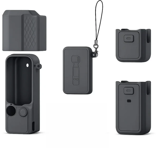 DJI Osmo Pocket 4용 실리콘 풀 바디 보호 케이스 렌즈 캡이 있는 마카롱 컬러풀 커버 긁힘 방지 액세서리, 08 영화와 음악, 01 중국, 03 dark gray