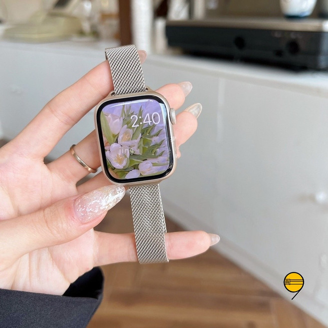 不鏽鋼錶帶 星光色 適用 Apple Watch 11 10 9 8 7 6 SE 蘋果手錶 錶帶 42mm 46mm, 1個, 星光色（細網細款）,38/40/41/(S10/S11)42