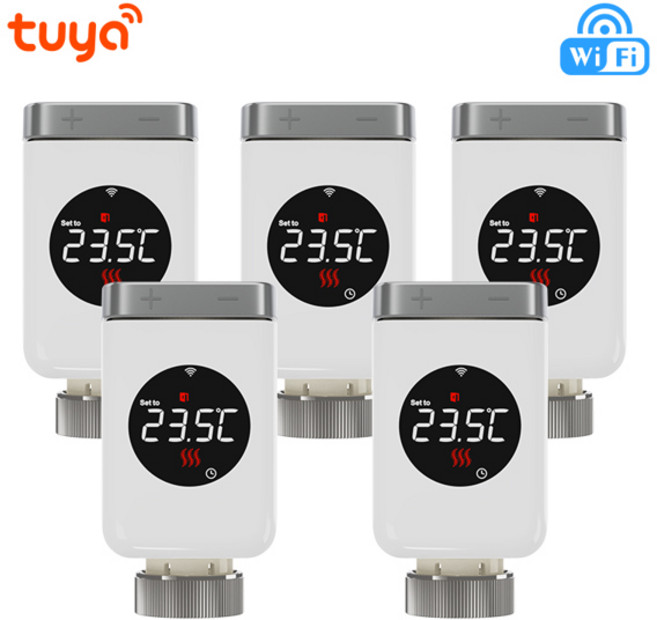 와이파이 온도 조절기 Tuya 스마트 WiFi 조절 라디에이터 밸브 TRV 프로그래밍 가능한 APP Alexa Google 홈이 포함된 원격 컨트롤러 히터, 6)TRV801W 5PCS, 기타