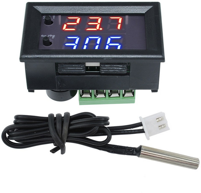디지털 LED 온도조절기 컨트롤러 W1209WK 스마트 센서 보드 모듈 12V DC 방수 NTC, 1개, Red Blue