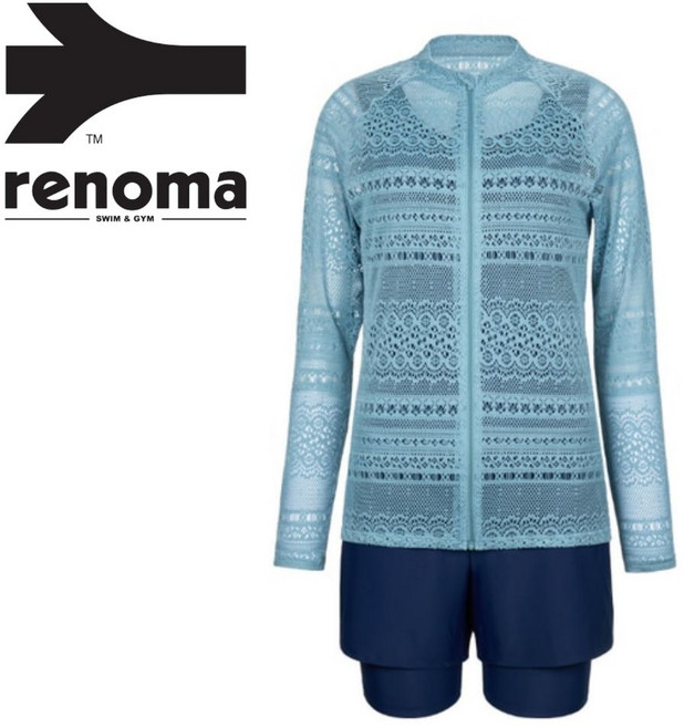 [백화점발송] 레노마 여성 래쉬가드 세트 집업 나시 반바지 3피스 비치웨어 스포츠 서핑 바다 휴가 호캉스 바캉스 휴양지 활용도 좋은 수영복, NV_네이비