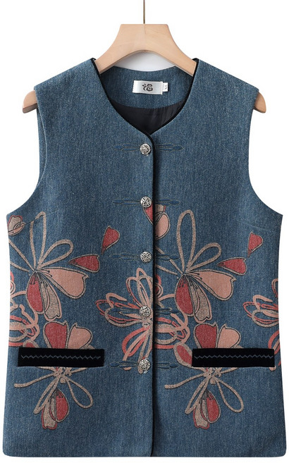 와우진플 할머니 민소매 패션 꽃무늬 조끼