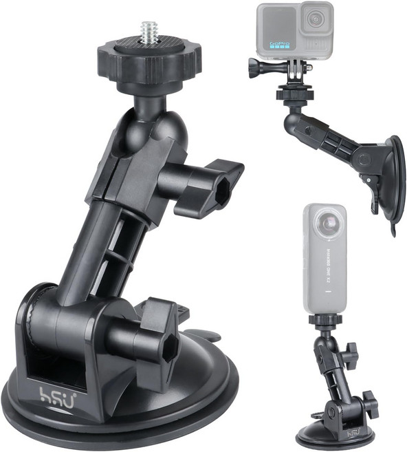 GoProInsta 360DJI 오스모 액션 카메라용 HSU 자동차 흡입 컵 마운트 14-20 볼 조인트 스레드가 있는 창문 홀더 보트 차량 앞유리 및 창문에 완벽합니다