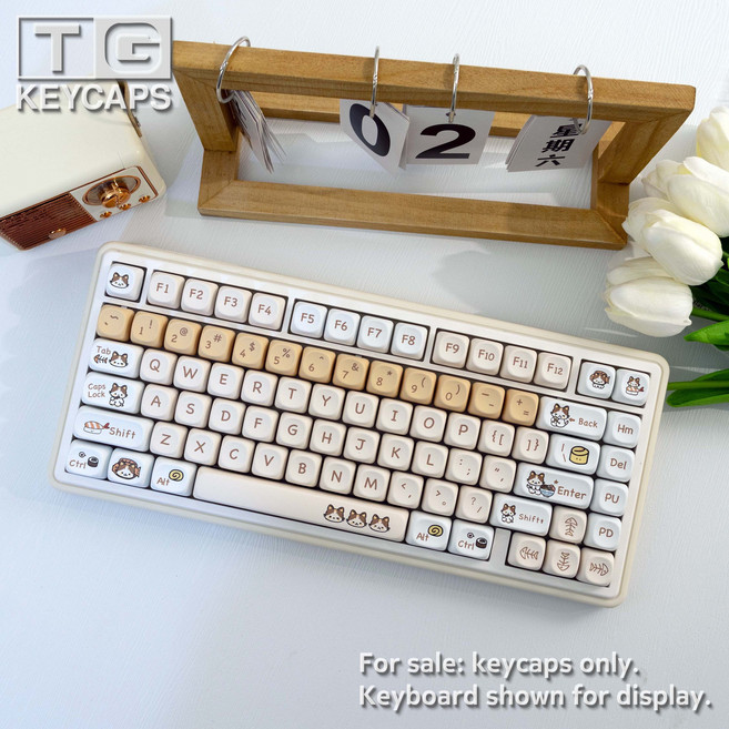 일식 고양이 귀여운 기계식 키보드 키캡 한글 영문 각인 PBT 염료승화캐릭터 키캡 MOA 프로파일 MX 스위치 호환 61/64/68/87/96/104/108 배열 키보드 지원, 공용