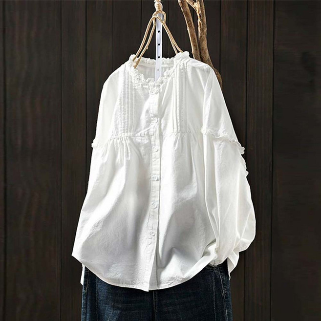 TKX 여성용 봄 가을 긴팔 블라우스 심플한 디자인 빅사이즈 편안한 소재