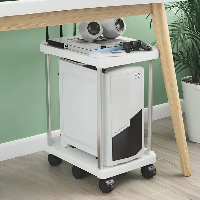 치에미 데스크탑 이동식 PC컴퓨터 본체 2단 받침대, 화이트
