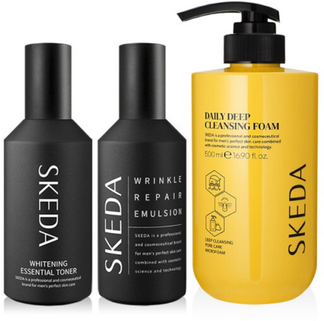 [스케다] 남자 미백 주름개선 3종세트(스킨+로션+대용량 클렌징폼), 1개