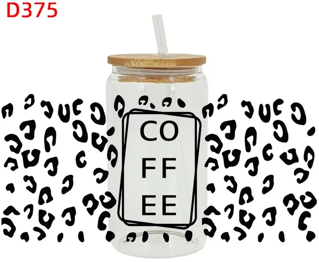 커피 테마 UV DTF 리비 컵 랩 강력한 스티커 전송 D576 16oz, 01 16oz, 03 D375