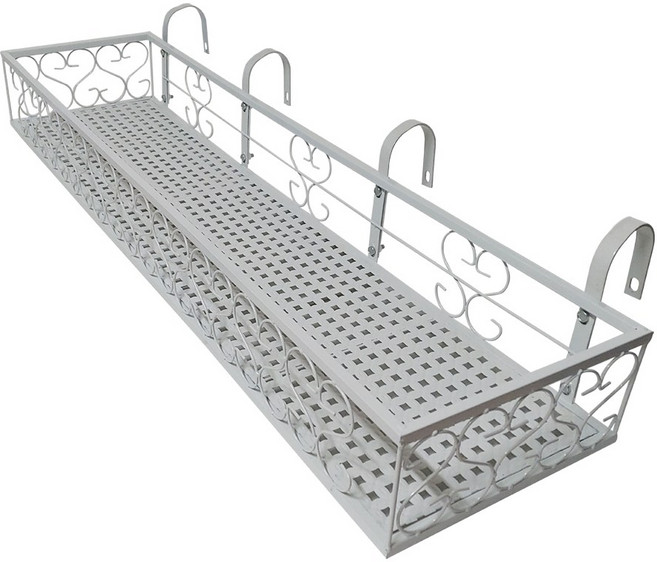 MK 베란다 화분걸이대 고층 난간용 (직각 100 X 25cm) 난간고리4개형, 화이트, 1단