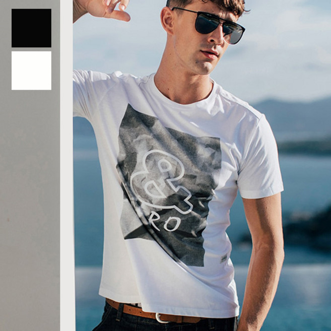 고앤고 K447 남자 반팔 면티 흰색 라운드 프린트 하절기용 (K447)