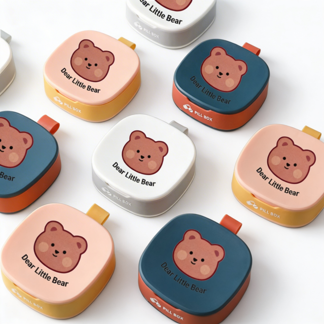 곰 케릭터 휴대용 약통 케이스 화이트 블루 핑크 3개입, 1세트
