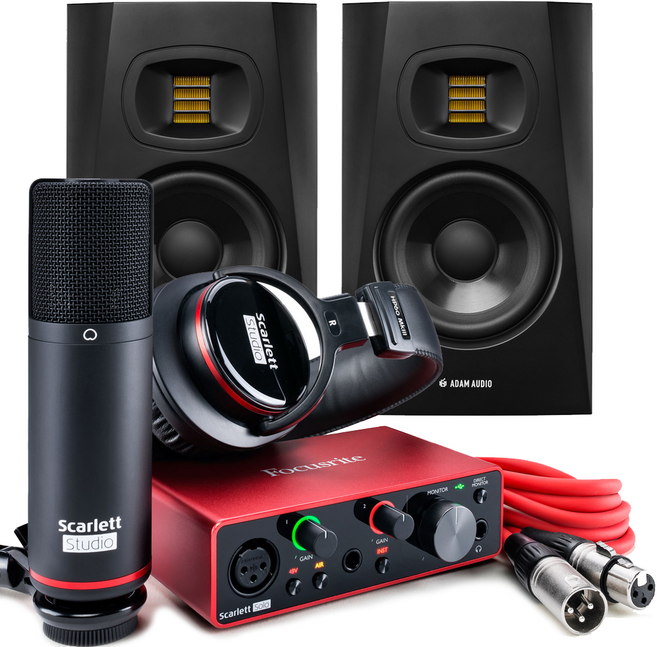 포커스라이트 스칼렛 솔로 스튜디오 3G x 아담 T5V 스피커 패키지