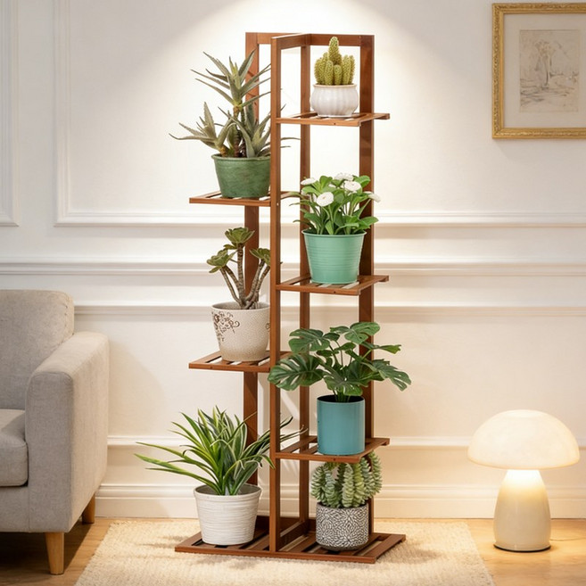 쿠리브 거실 화분 거치대 인테리어 다용도 선반 정리대, 6단, 월넛