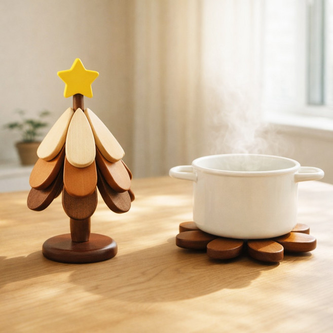 앙플러스 센스있는 집들이 선물 우드 냄비 받침, 1개, 혼합색상+별