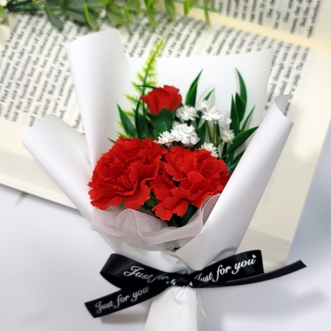 초코코스모스 납골당꽃 추모카네이션 어버이날 명절 성묘 꽃다발 조화 테이프+큐방 동시부착식, 1개, 레드