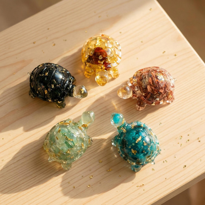 미니 금박 거북이 모형 장식품 세트 (5개) 사무실 현관 인테리어 소품, 5종 세트