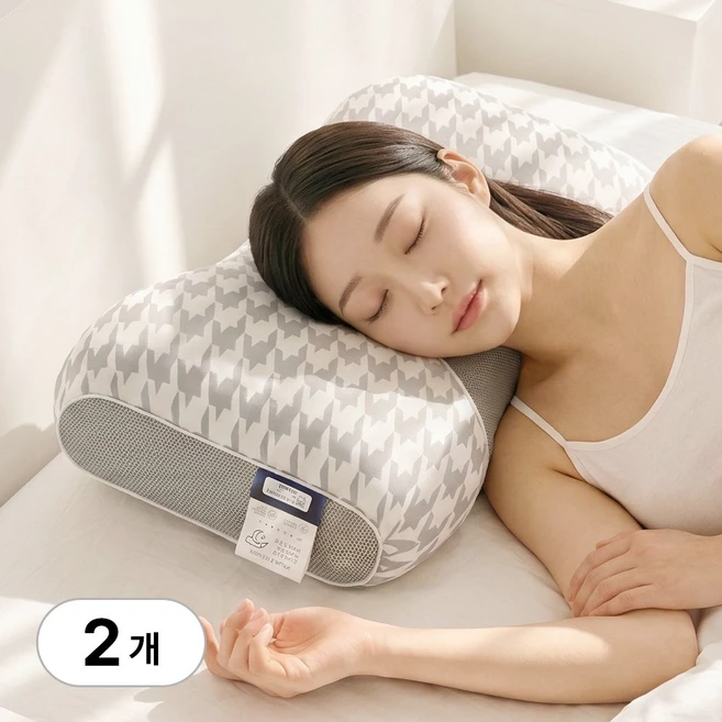 잔온 경추베개 목편한 숙면 베개, 2개, 그레이 - 쿠팡