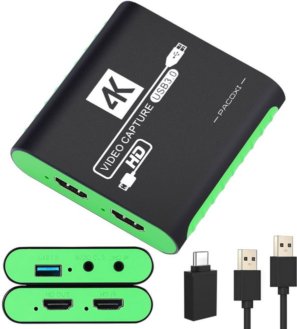 닌텐도 스위치 2용 HDMI 비디오 캡처 카드 1080P 60FPS 4K@30Hz 입력 및 패스스루 HDMI에서 USB3.0까지 OBS/PS4/PS5/Mac/Windows와, Green