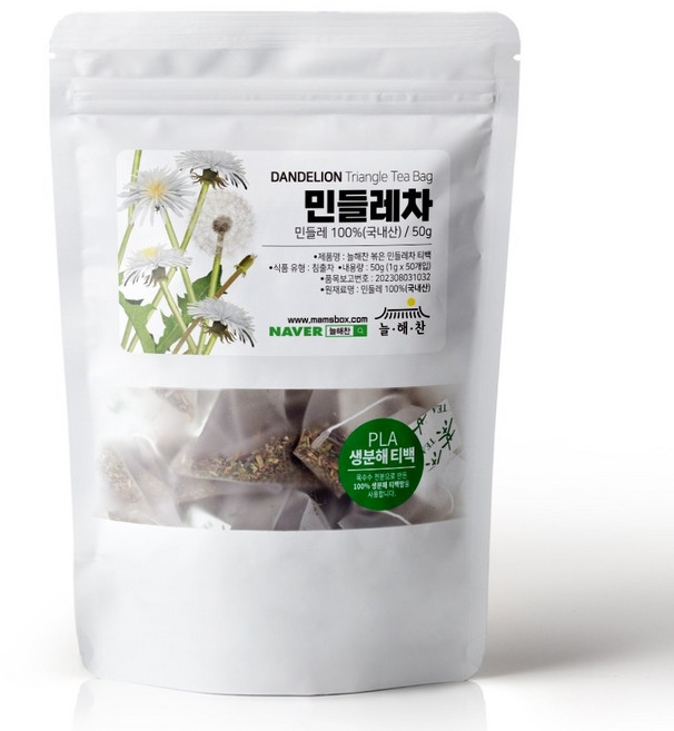 늘해찬 볶은 국산 민들레차 티백 민들레뿌리차 삼각티백 꽃차 대용량, 50개입, 1개