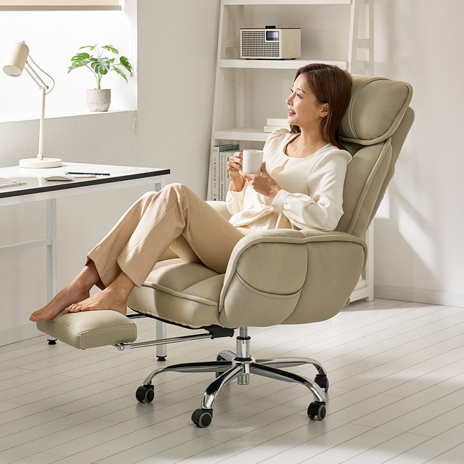 슬리핑 리클라이너 침대형의자 게이밍 개인방송 사무실 컴퓨터 책상 무중력의자, 메쉬베이지