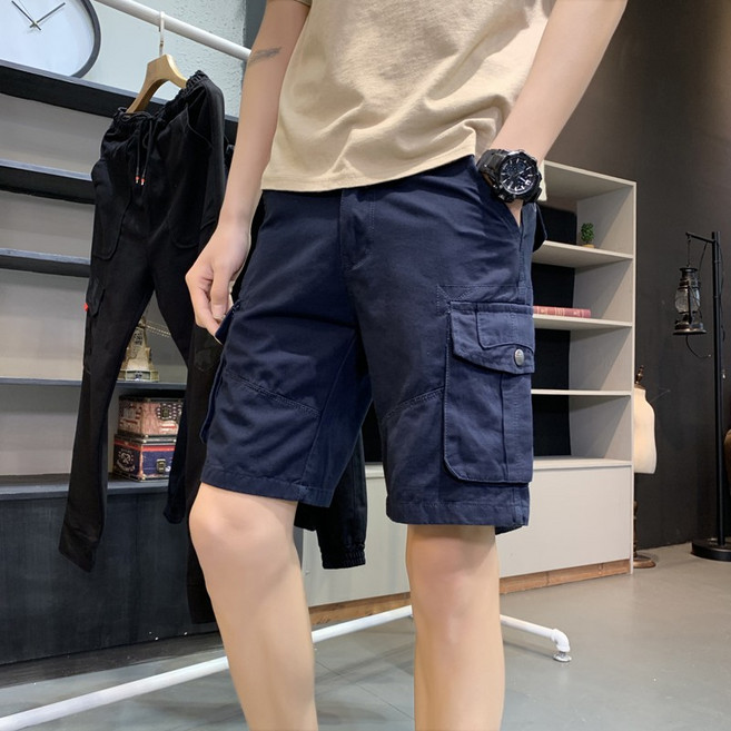 中厚硬挺工裝短褲 多口袋休閒工作短褲 傘兵風軍裝五分褲 素面斜紋布軍褲