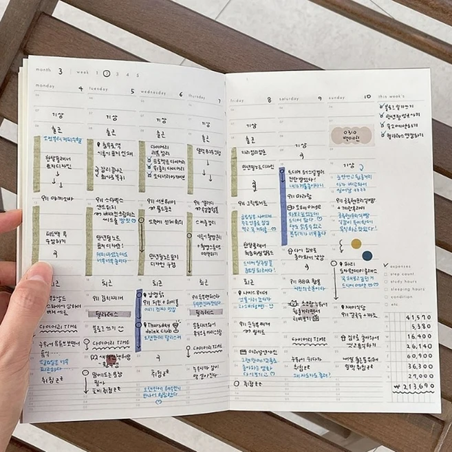 타임 테이블 위클리 시간 스케줄러 업무용 24시간 플래너 직장인 투두리스트 체크 계획표, 다크 브라운 - 쿠팡