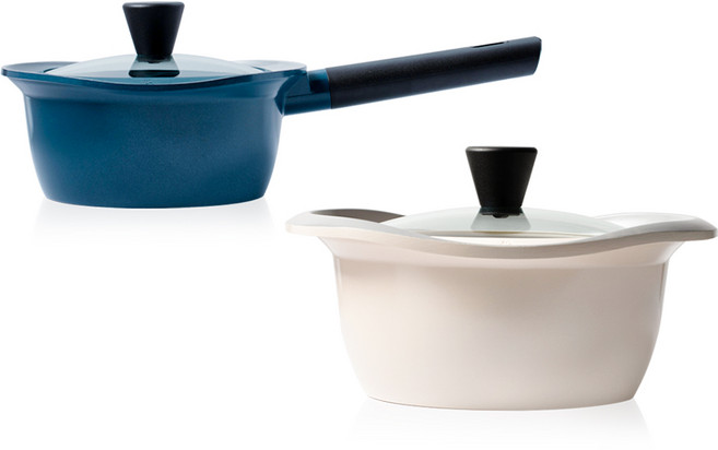 로이첸 IH 채움하다 냄비 세트 2개, 마린블루 + 크림브루리, 편수냄비 18cm + 양수냄비 20cm