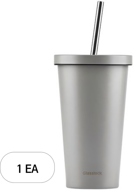 글라스락 씬 빨대 텀블러, 그레이, 500ml, 1개