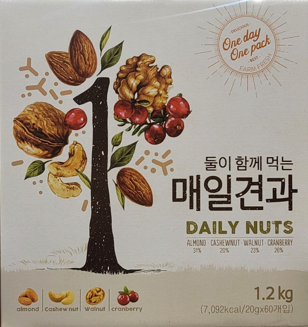 매일견과 둘이 함께 먹는 20g x 60개, 1박스