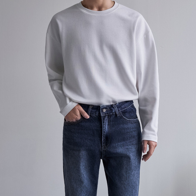 더베이직샵 소프트터치 심플 세미오버 크루넥 티셔츠