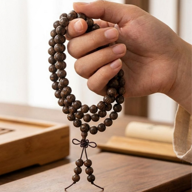 뮤젠트 재물운 소원성취 불교용품 원목 염주, 1개, 황금단목