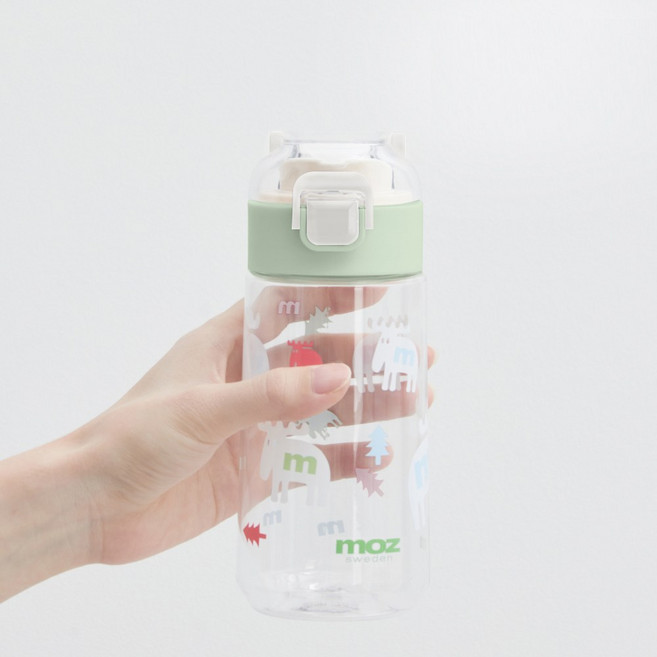 MOZ 스웨덴 원터치 트라이탄 키즈 보틀 물병, 1개, 480ml, 포레스트그린