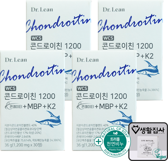 Dr. Lean 닥터린 콘드로이친 1200 콘레이티 + MBP + K2 천연비누 세트구성, 4개, 30정