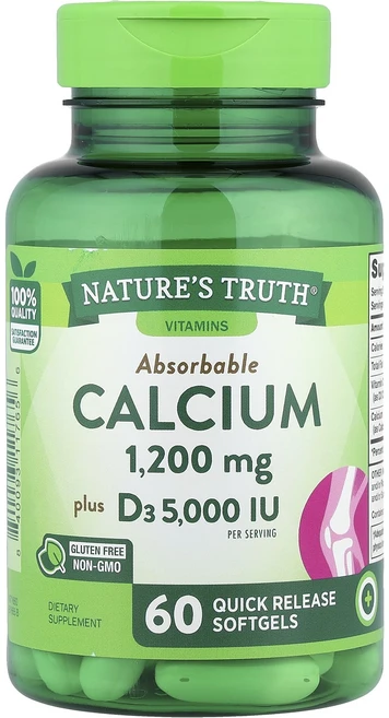 Nature's Truth 흡수성 칼슘 플러스 D3 속방형 소프트젤 60정, NaturesTruth흡수성칼슘플러스D3속방형소프트젤6, 1개 - 쿠팡