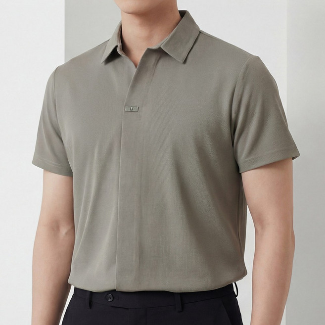 루크 남성 여름 고급 캐주얼 브이넥 반팔 카라티 얇고 시원한 클래식 편안한 티셔츠 세련된 세미 정장 단정한 상의